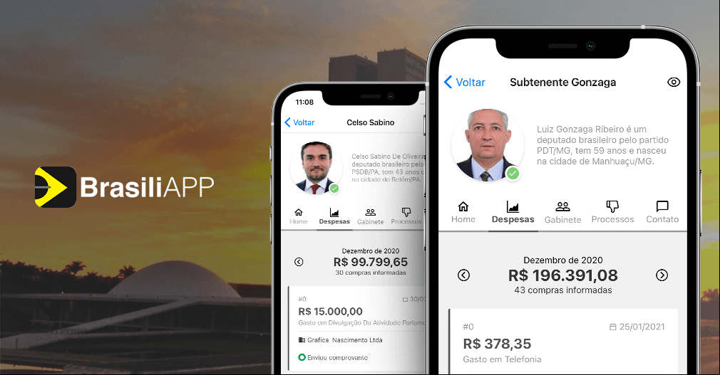 BrasiliApp é um outro meio de o à informação aos gastos dos parlamentares, aos processos, contato e funcionários do gabinete. (Foto: Divulgação/BrasíliA pp)